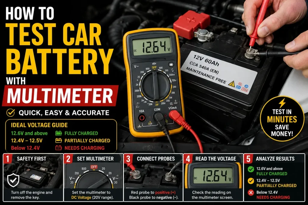 how to test car battery with multimeter DIY guide step by step